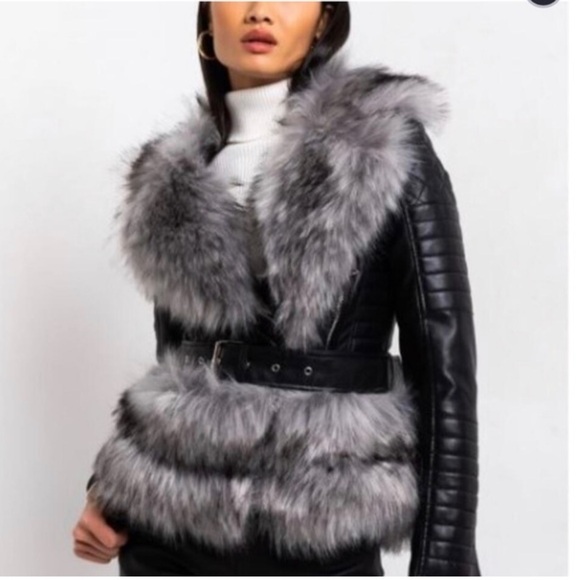 Azalea Wang Jackets & Blazers - Azalea Wang Empire Bonded Faux Leather Fur Moto Long Sleeve Bomber Jacket Size L